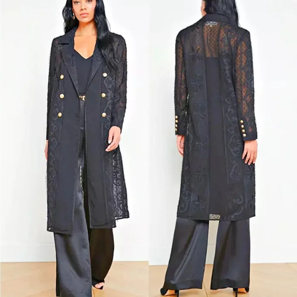 NWT L'Agence Dottie Lace Trench Duster Summer Topper Coat in Black sz M
$995 - Picture 2 of 7
